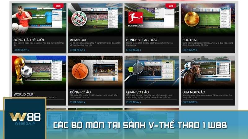 Các bộ môn thể thao cung cấp tại sảnh v-Thể Thao 1 W88