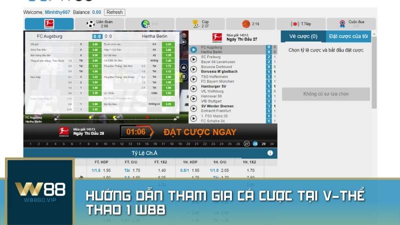 Hướng dẫn tham gia cá cược tại v-Thể Thao 1 W88