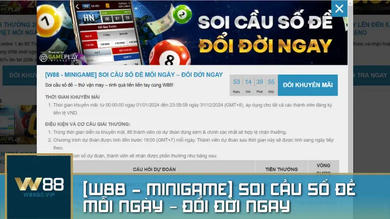 Tham gia minigame soi cầu số đề mỗi ngày tại W88 – Cơ hội nhận hàng trăm nghìn VND!