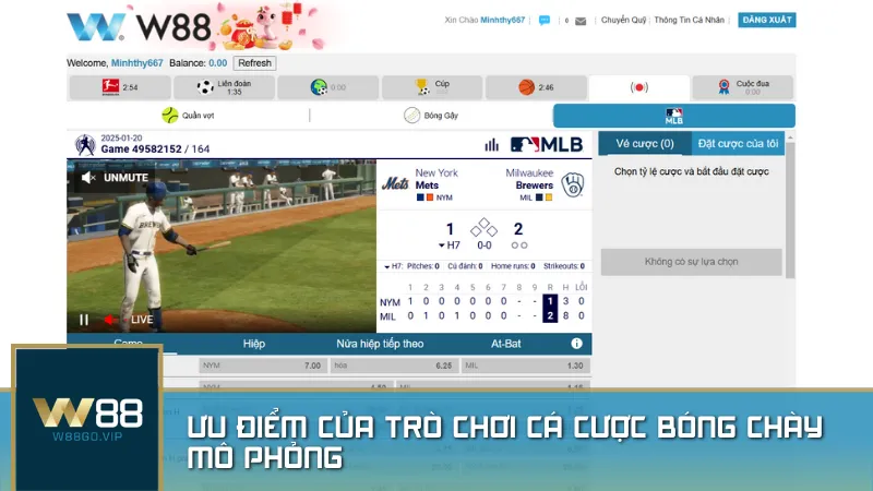Kết quả minh bạch, công bằng – Đảm bảo mỗi trận đấu bóng chày ảo tại W88 đều được quyết định bởi thuật toán hiện đại.